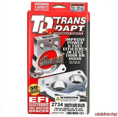 Trans-Dapt Performance 92-95 GM Truck/SUV w/4.3L V6, 5.0L,5.7L V8- SMOOTH-BORE Throttle Body Spacer - 2734