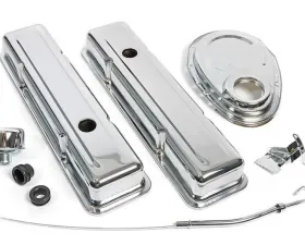 Trans-Dapt Performance TIMING COVER Engine Kit; SHORT Valve Covers; 58-86 CHEVROLET 283-350-CHROME Chevrolet