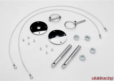 Trans-Dapt Performance FLIP-OVER Style Hood Pin Set with LANYARDS; 3/16 in. Pins (1 Pr)-CHROME - 4095