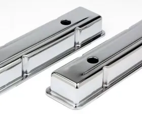 Trans-Dapt Performance TRADITIONAL Design Valve Covers; SHORT; 1958-1986 SB Chevy 283-350-CHROME Chevrolet