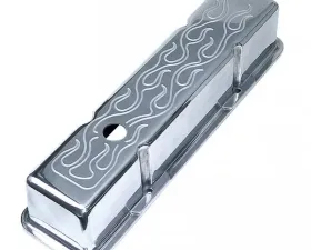 Trans-Dapt Performance Ball-Milled ALUMINUM Valve Covers; TALL; FLAMES- 1958-86- SB CHEVROLET 283-350 Chevrolet