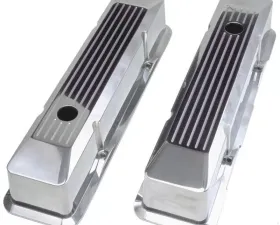 Trans-Dapt Performance BEVELED EDGE, Aluminum Valve Covers; TALL; PINSTRIPES; 1958-1986 SB CHEVROLET Chevrolet