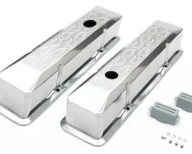 Trans-Dapt Performance BEVELED EDGE, Aluminum Valve Covers; TALL; FLAMES; 1958-1986 SB CHEVROLET Chevrolet