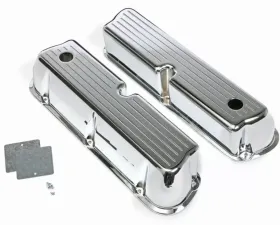 Trans-Dapt Performance TALL VALVE COVERS; SB FORD; BALL MILLED; POLISHED & CHROMED ALUMINUM- WITH HOLES