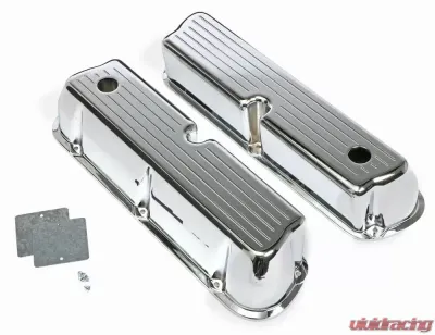 Trans-Dapt Performance TALL VALVE COVERS; SB FORD; BALL MILLED; POLISHED & CHROMED ALUMINUM- WITH HOLES - 6108