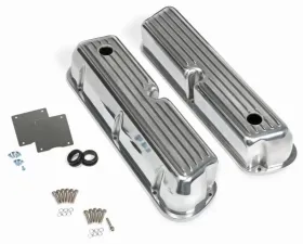 Trans-Dapt Performance TALL VALVE COVERS; SB FORD; FINNED; POLISHED ALUMINUM- WITH HOLES