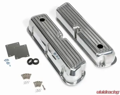 Trans-Dapt Performance TALL VALVE COVERS; SB FORD; FINNED; POLISHED ALUMINUM- WITH HOLES - 6117