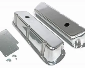 Trans-Dapt Performance SHORT VALVE COVERS; SB FORD; PLAIN POLISHED ALUMINUM- WITH HOLES