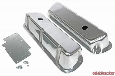 Trans-Dapt Performance SHORT VALVE COVERS; SB FORD; PLAIN POLISHED ALUMINUM- WITH HOLES - 6118