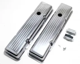 Trans-Dapt Performance BALL-MILLED Aluminum Valve Covers; SHORT; PINSTRIPES; 1958-1986 SB CHEVROLET Chevrolet