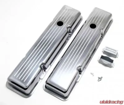Trans-Dapt Performance BALL-MILLED Aluminum Valve Covers; SHORT; PINSTRIPES; 1958-1986 SB CHEVROLET Chevrolet - 6721