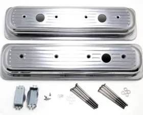 Trans-Dapt Performance BALL-MILLED Aluminum Valve Covers; SHORT; PINSTRIPES; 1987-1999 SB CHEVROLET Chevrolet
