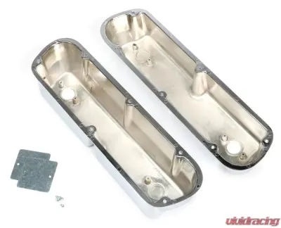 Trans-Dapt Performance TALL VALVE COVERS; SB FORD; PLAIN TOP; POLISHED & CHROMED ALUMINUM- WITH HOLES - 6729