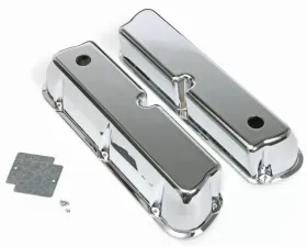 Trans-Dapt Performance TALL VALVE COVERS; SB FORD; PLAIN TOP; POLISHED & CHROMED ALUMINUM- WITH HOLES