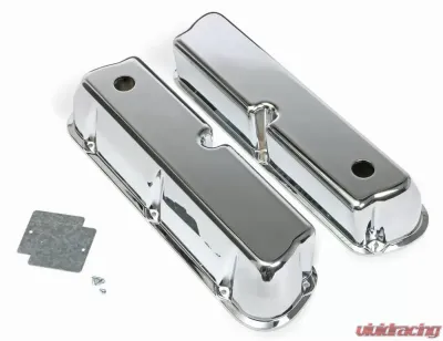 Trans-Dapt Performance TALL VALVE COVERS; SB FORD; PLAIN TOP; POLISHED & CHROMED ALUMINUM- WITH HOLES - 6729