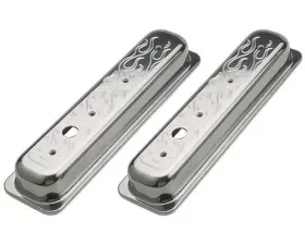 Trans-Dapt Performance BALL-MILLED Aluminum Valve Covers; SHORT; FLAMES- 1987-1999- CHEVROLET 5.0/5.7L