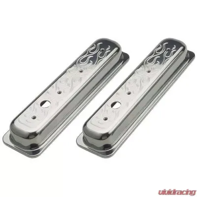 Trans-Dapt Performance BALL-MILLED Aluminum Valve Covers; SHORT; FLAMES- 1987-1999- CHEVROLET 5.0/5.7L - 6735