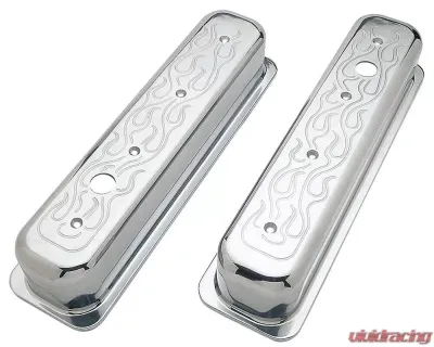 Trans-Dapt Performance BALL-MILLED Aluminum Valve Covers; TALL; FLAMES- 1987-99- SB CHEVROLET 5.0/5.7L - 6987