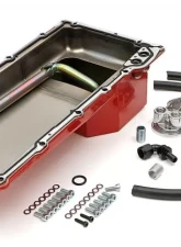 Trans-Dapt Performance LS Swap Oil Pan/Filter Reocation Kit; Single Filter; Vertical Port, Red Pan                                     - 175 - Image 3