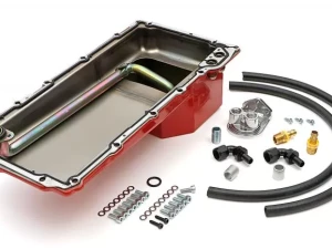 Trans-Dapt Performance LS Swap Oil Pan/Filter Reocation Kit; Single Filter; Vertical Port, Red Pan - 175 - Image 2