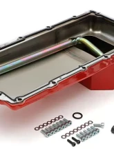 Trans-Dapt Performance LS Swap Oil Pan/Filter Reocation Kit; Single Filter; Horizontal Port, Red Pan                                     - 176 - Image 2