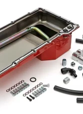 Trans-Dapt Performance LS Swap Oil Pan/Filter Reocation Kit; Single Filter; Horizontal Port, Red Pan                                     - 176 - Image 3