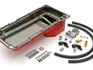 Trans-Dapt Performance LS Swap Oil Pan/Filter Reocation Kit; Single Filter; Horizontal Port, Red Pan - 176 - Image 3