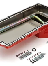 Trans-Dapt Performance LS Swap Oil Pan/Filter Reocation Kit; Double Filter; Horizontal Port, Red Pan                                     - 177 - Image 2