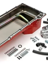 Trans-Dapt Performance LS Swap Oil Pan/Filter Reocation Kit; Double Filter; Horizontal Port, Red Pan                                     - 177 - Image 3