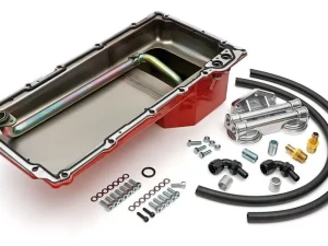 Trans-Dapt Performance LS Swap Oil Pan/Filter Reocation Kit; Double Filter; Horizontal Port, Red Pan - 177 - Image 4