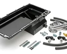 Trans-Dapt Performance LS Swap Oil Pan/Filter Reocation Kit; Double Filter; Horizontal Port; Black Pan