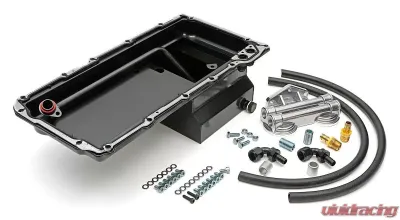 Trans-Dapt Performance LS Swap Oil Pan/Filter Reocation Kit; Double Filter; Horizontal Port; Black Pan - 182