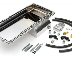 Trans-Dapt Performance LS Swap Oil Pan/Filter Reocation Kit; Single Filter; Horizontal Port; Chrome Pan