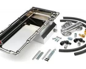Trans-Dapt Performance LS Swap Oil Pan/Filter Reocation Kit; Double Filter; Horizontal Port; Chrome Pan
