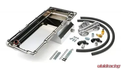 Trans-Dapt Performance LS Swap Oil Pan/Filter Reocation Kit; Double Filter; Horizontal Port; Chrome Pan - 185