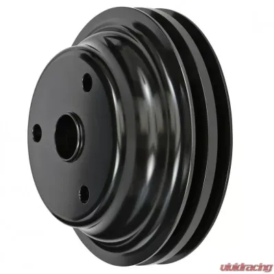 Trans-Dapt Performance ALUMINUM SB CHEVY CRANKSHAFT PULLEY; 2 GROOVE; LONG WATER PUMP- BLACK FINISH - 7147