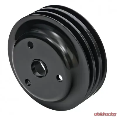 Trans-Dapt Performance ALUMINUM SB CHEVY CRANKSHAFT PULLEY; 3 GROOVE; LONG WATER PUMP- BLACK FINISH - 7148