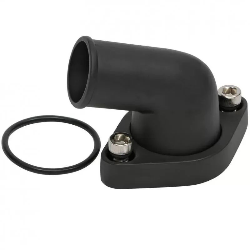 Trans-Dapt Performance SB & BB CHEVY ALUMINUM WATER NECK; 15 DEGREE, SWIVEL NECK DESIGN- BLACK FINISH - 7195