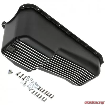 Trans-Dapt Performance SB CHEVY 283-350 ('55-79) FINNED ALUMINUM ENGINE OIL PAN- BLACK FINISH - 7424