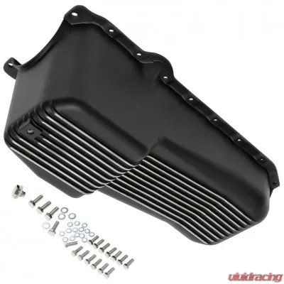 Trans-Dapt Performance SB CHEVY 305-350 ('86-00) FINNED ALUMINUM ENGINE OIL PAN- BLACK FINISH - 7425
