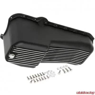 Trans-Dapt Performance SB CHEVY 305-350 ('80-85) FINNED ALUMINUM ENGINE OIL PAN- BLACK FINISH - 7426