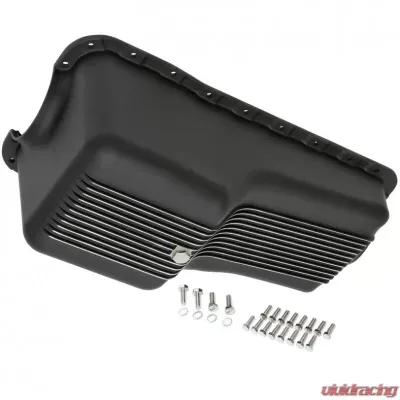 Trans-Dapt Performance SB FORD 260-302W ('62-82) FINNED ALUMINUM ENGINE OIL PAN- BLACK FINISH - 7427