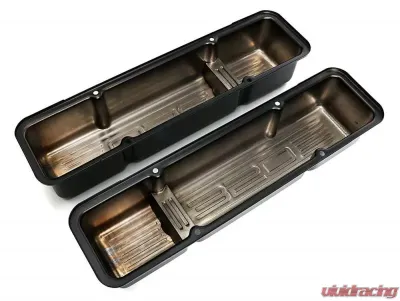 Trans-Dapt Performance CHEVY 350 LOGO TALL ASPHALT BLACK POWDER COATED VALVE COVERS - 8677