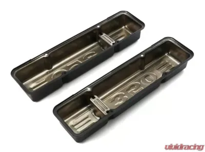 Trans-Dapt Performance CHEVY 350 LOGO SHORT ASPHALT BLACK POWDER COATED VALVE COVERS - 8678