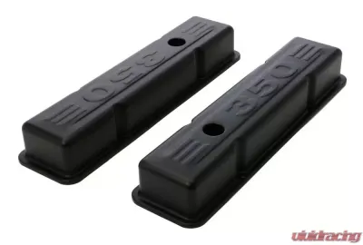 Trans-Dapt Performance CHEVY 350 LOGO SHORT ASPHALT BLACK POWDER COATED VALVE COVERS - 8678