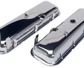 Trans-Dapt Performance OEM-Style Valve Covers w/recessed corner; SHORT; 65-72 BB Chevy 396-502-CHROME Chevrolet