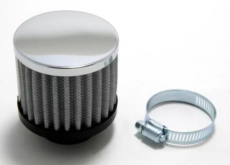 Trans-Dapt Performance 3 in. Tall CLAMP-ON Style Breather; Open Cotton Filter; 1-1/4 in. Hole-CHROME - 9597