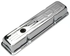 Trans-Dapt Performance 350 C.I.D. Logo Design Valve Covers; SHORT; 1958-1986 SB Chevy 350-CHROME Chevrolet 5.7L V8