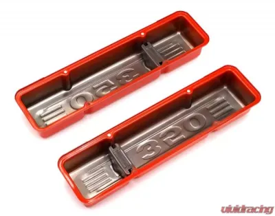 Trans-Dapt Performance CHEVY 350 LOGO SHORT ORANGE POWDER COATED VALVE COVERS - 9852