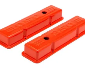 Trans-Dapt Performance CHEVY 350 LOGO SHORT ORANGE POWDER COATED VALVE COVERS